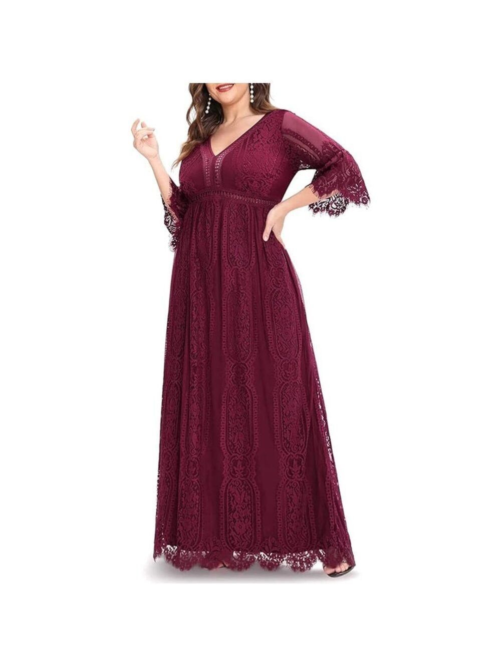 PINUP FASHION Plus Size 26 Burgundy Lace Maxi Event Dress